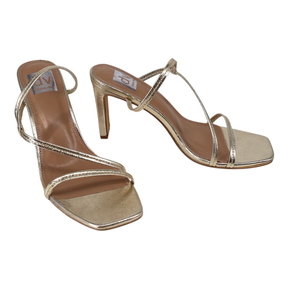 DV Dolce Vita Starlit Gold Metallic Strappy Square Toe Stiletto Sandals 8 NIB